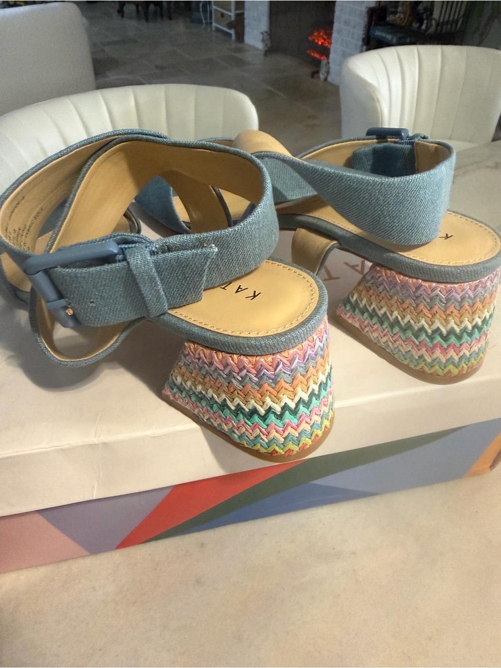 Katy Perry Collections Denim Blue Strappy Block Heel Sandals 8.5!